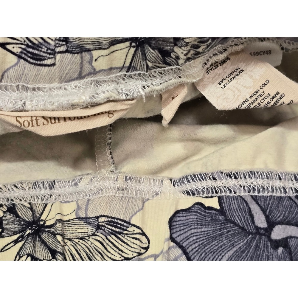 Soft Surroundings Butterfly Floral Leggings Cream Blue Cotton Blend Size M - Picture 5 of 7